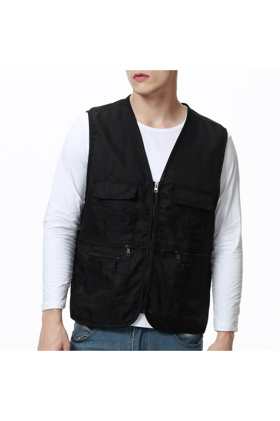 Men's Outdoor Travel Vests Sleeveless Multi Pockets Full Zipper V Neck Vests Jacket Fishing Utility Vests