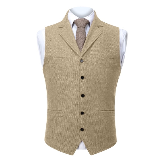 Chbgutlmr Men's Suit Vests Herringbone Tweed Button down Waistcoat Turn down Collar Vintage Vests Casual Fitted Formal Vests