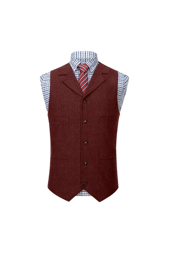 Men's Suit Vintage Vests Herringbone Tweed Waistcoat V Neck Button down Turn down Collar Vests for Prom Casual Formal Vests