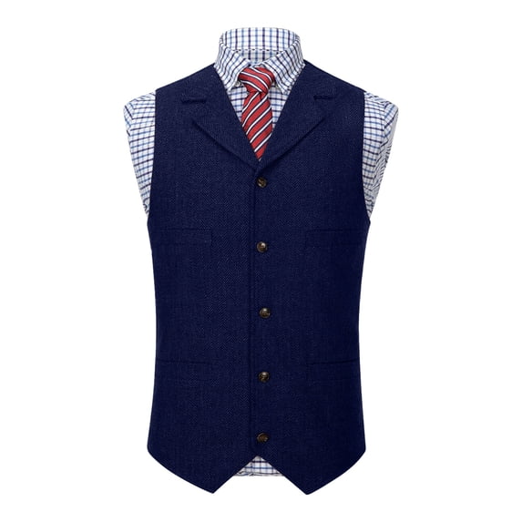 Chbgutlmr Men's Suit Vintage Vests Herringbone Tweed Waistcoat V Neck Button down Turn down Collar Vests for Prom Casual Formal Vests
