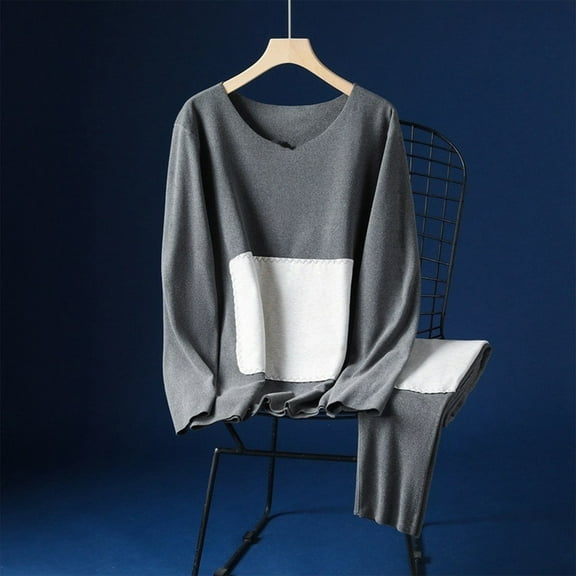 Chbgutlmr Men’s Thermal Underwear Set Long Sleeve V Neck Shirts Elastic Waist Pants Casual Comfy Soft Warm Winter Outfits