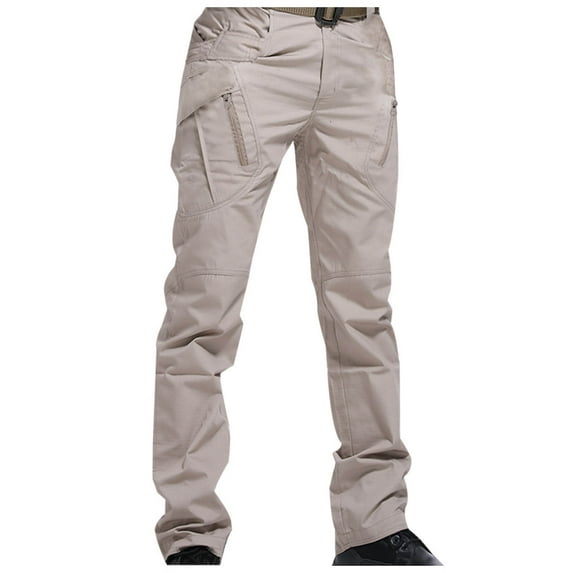 Chbgutlmr Mens Cargo Pants Full Length Button Waist Fitted Trousers with Zipper Pockets Casual Comfy Workout Solid Color Pants