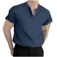 thumbnail image 1 of Chbgutlmr Mens Dress Shirts Summer Casual Notched V Neck Button Short Sleeve Tshirts Loose Solid Color Tops, 1 of 6