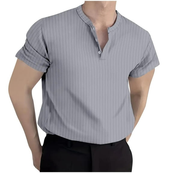 Chbgutlmr Mens Dress Shirts Summer Casual Notched V Neck Button Short Sleeve Tshirts Loose Solid Color Tops