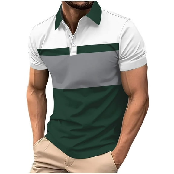 Chbgutlmr Mens Dress Shirts Summer Lapel Neck Button Short Sleeve T Shirts Loose Casual Color Block Tops