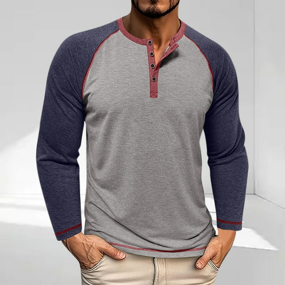 Chbgutlmr Mens Fall Shirts V Neck Button Block Color Comfy Casual Business Long Sleeve Shirts Tops Fashion