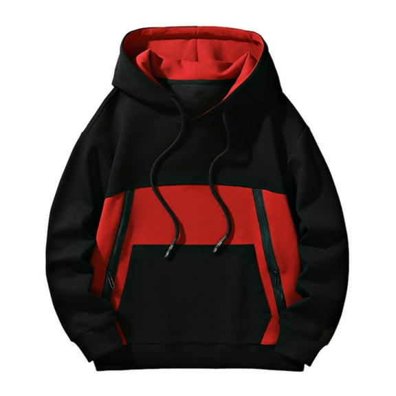 Chbgutlmr Mens Hoodies Long Sleeve Zipper Drawstring Pullover Drop Shoulder Color Block Loose Casual Sweatshirt Fall