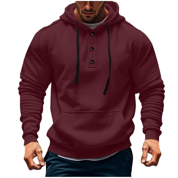 Chbgutlmr Mens Hoodies Quarter Button Long Sleeve Drawstring Sweatshirt Fall Winter Casual Sports Pullover with Pocket