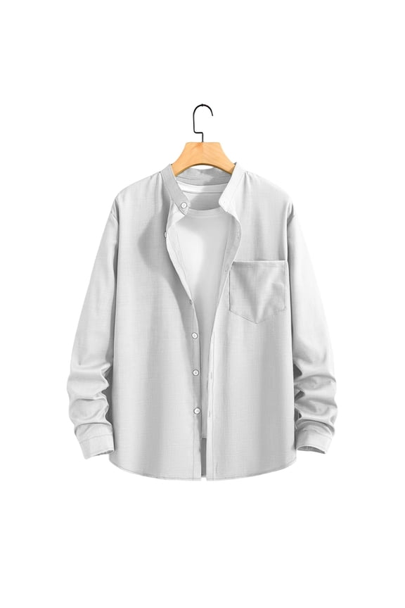 Mens Jackets Long Sleeve Button down Crew Neck Cotton Linen Tops Casual Loose Fall Solid Color Jacket[XL,White]