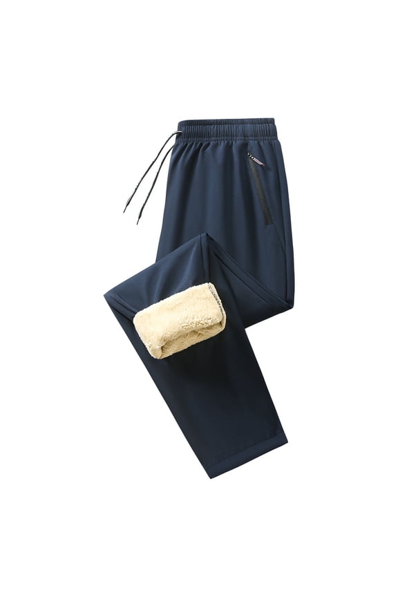 Mens Pants Fleece Lined Elastic Waist Drawstring Trousers with Zip Pockets Casual Warm Winter Dailywear Pants