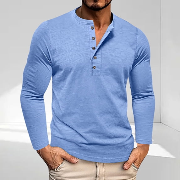 Chbgutlmr Mens Shirts Button V Neck Fitting Comfy Basic Shirts Fall Casual Athletic Long Sleeve Tops