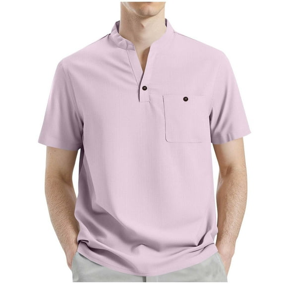 Chbgutlmr Mens Shirts Casual Notched V Neck Button Blouses Short Sleeve Loose Summer Tee Shirts Pockets