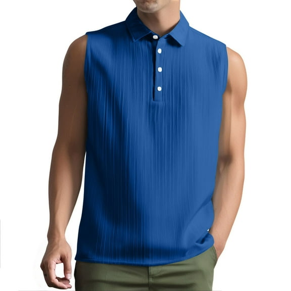 Chbgutlmr Mens Shirts Lapel Neck Button-Down Sleeveless Tee Shirts Solid Color Loose Casual Summer Tops
