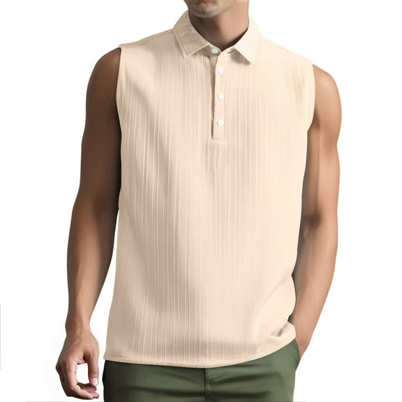 Chbgutlmr Mens Shirts Lapel Neck Button-Down Sleeveless Tee Shirts Solid Color Loose Casual Summer Tops