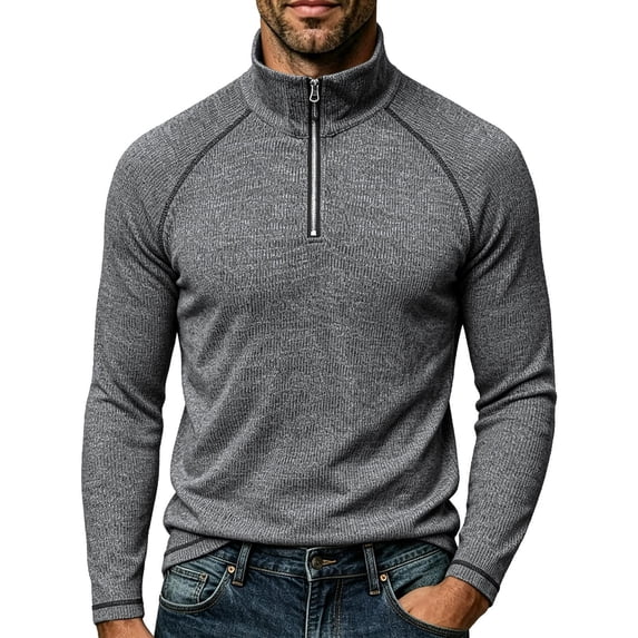 Chbgutlmr Mens Shirts Long Sleeve Quarter Zip Standing Collar T-Shirts Casual Loose Fall Plain Pullover Tops