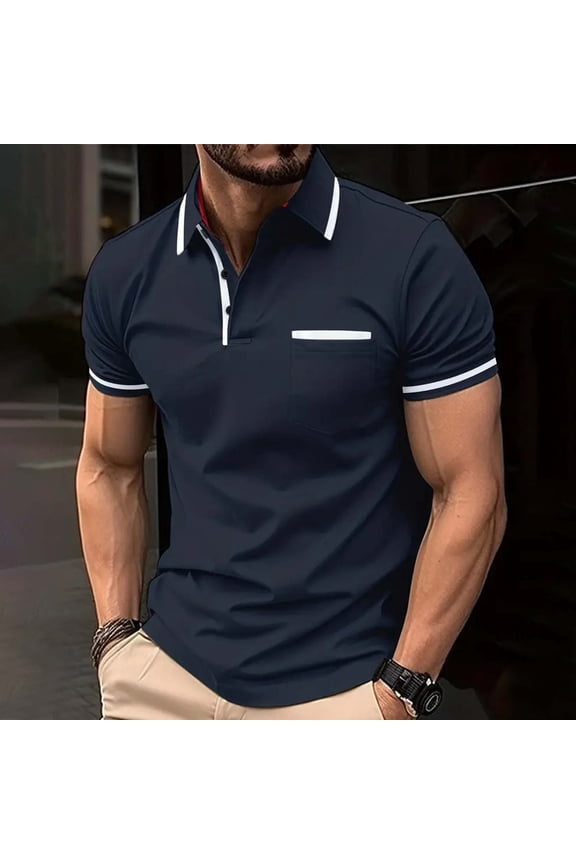 Mens Shirts Short Sleeve Casual Golf T-Shirts Turn down Collar Button Tees Summer Breathable Performance Tops