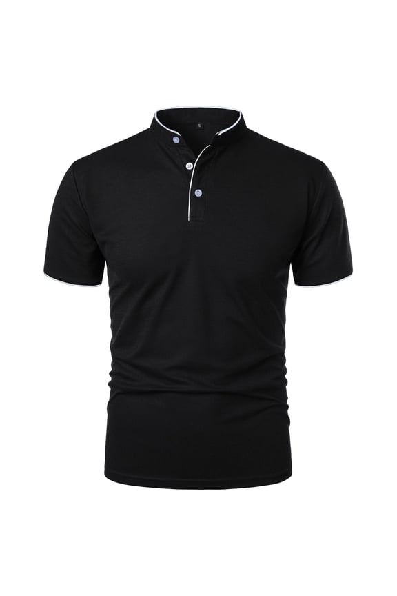 Mens Shirts Short Sleeve Standing Collar Button Fitted T-Shirts Casual Summer Solid Color Dailywear Tops