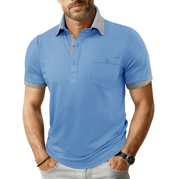 Chbgutlmr Mens Short Sleeve Shirts Turn down Collar Color Blocked Button T-Shirts Casual Summer Basic Pullover Tops with Pockets