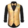 thumbnail image 1 of Chbgutlmr Mens Sparkly Metallic Vests V Neck Button down Waistcoat with Pockets Casual Glitter Dressy Party Performance Vest, 1 of 3