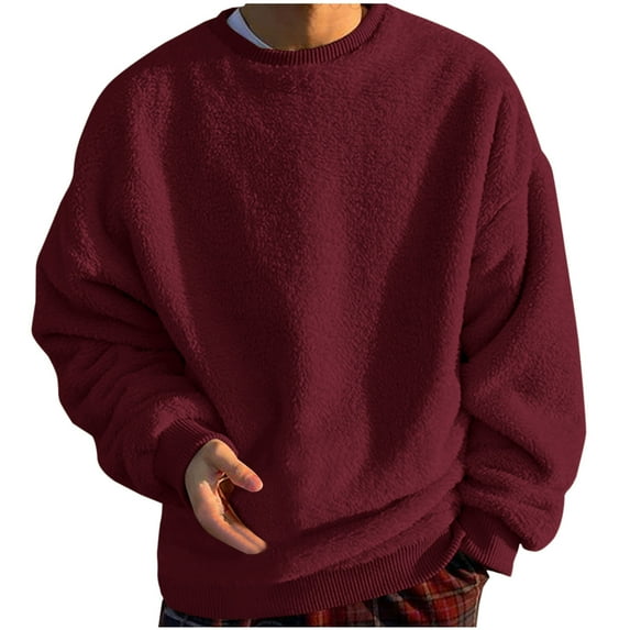 Chbgutlmr Mens Sweatshirt Plus Size Winter Warm Fleece Loose Comfy Pullover Long Sleeve Crewneck Hoodless Fuzzy Sweatshirts
