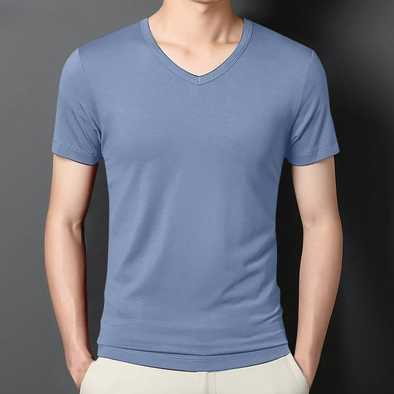 Chbgutlmr Mens T-Shirt Tops Short Sleeve V Neck Tops Casual Fitted Summer Solid Color Basic Dailywear Tops