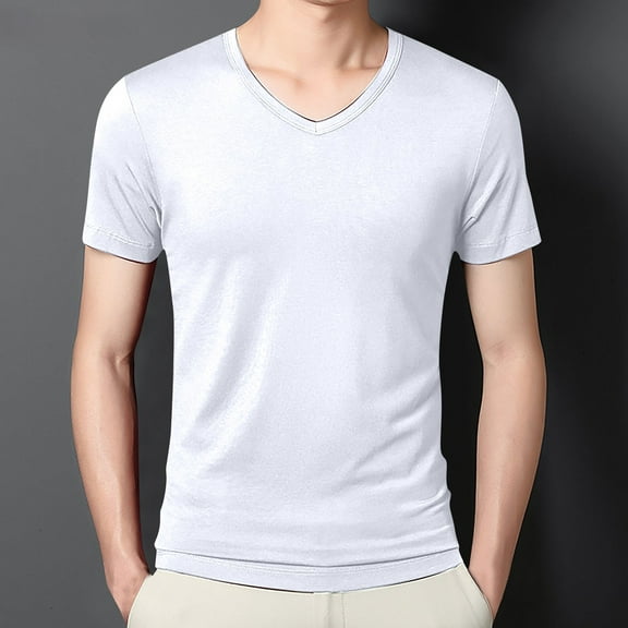 Chbgutlmr Mens T-Shirt Tops Short Sleeve V Neck Tops Casual Fitted Summer Solid Color Basic Dailywear Tops