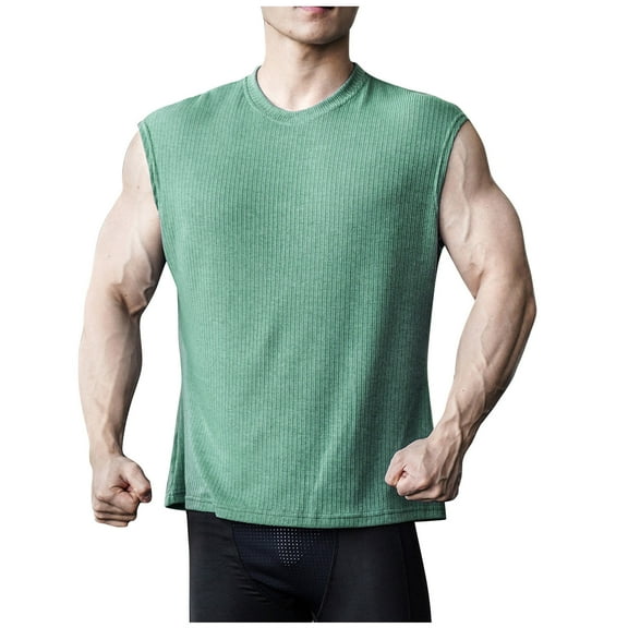 Chbgutlmr Mens Workout Tops Ribbed Crewneck Sleeveless Muscle Tees Loose Gym T Shirts Sportwear Tank Tops