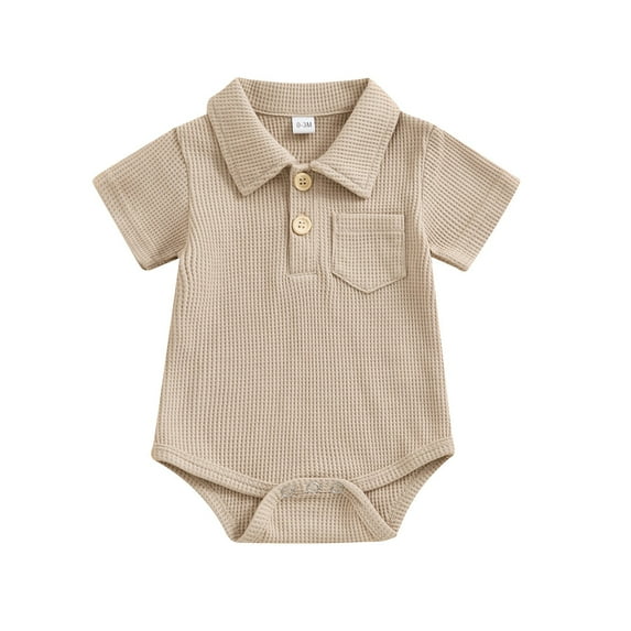 Chbgutlmr Newborn Baby Boys Clothes Short Sleeve Bodysuit Button down Rompers Solid Color Summer Outfits