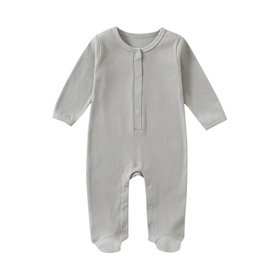 Chbgutlmr Newborn Baby Clothes Boy Girls Toddler Footed Button Onesie Fall Infant Comfy Solid Color Clothing