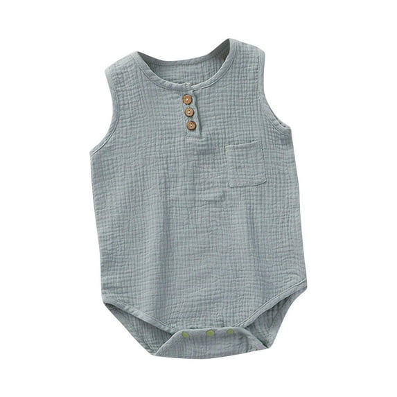 Chbgutlmr Newborn Baby Clothes Infant Boys Girls Crewneck Jumpsuits Toddler Sleeveless Quarter Button Rompers
