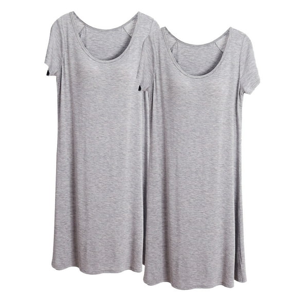 Chbgutlmr Nightgowns for Women 2 Piece Short Sleeve Soft Comfy Pajamas Round Neck Plain Loose Casual Loungewear Dress
