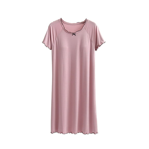 Chbgutlmr Nightgowns for Women Ruffle Short Sleeve Crewneck Bow Cute Comfy Soft Homewear Sleep Shirts with Built in Bra