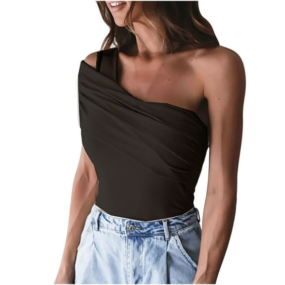 Chbgutlmr Off the Shoulder Tops for Women Summer Ruched Asymmetrical Neck Slim Knit Ribbed Top Trendy