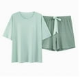 thumbnail image 1 of Chbgutlmr Pajama Sets Women Short Sleeve Crewneck Built in Bra Tshirts Drawstring Elastic Waist Shorts Color Block Comfy Set, 1 of 5