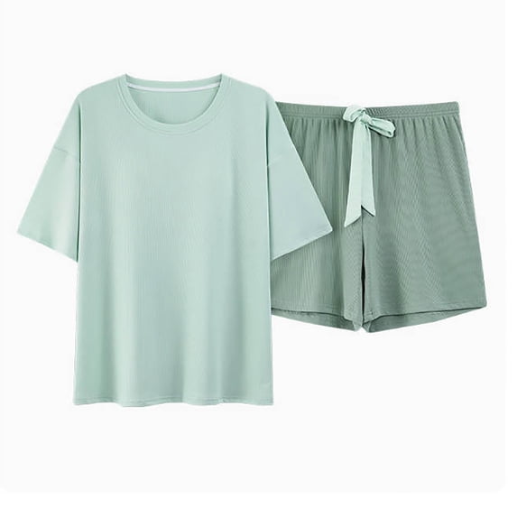 Chbgutlmr Pajama Sets Women Short Sleeve Crewneck Built in Bra Tshirts Drawstring Elastic Waist Shorts Color Block Comfy Set