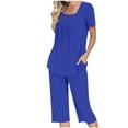 thumbnail image 1 of Chbgutlmr Pajama Sets for Women Square Neck Slort Sleeve Tops Capri Pants Lounge Sets 2 Piece Outfits, 1 of 7