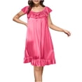 thumbnail image 1 of Chbgutlmr Pajamas for Women Cap Sleeve Loose Stain Nightgown Round Neck Ruched Lace Patchwork Mid Long Homewear Sleep Dress, 1 of 3