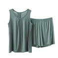 thumbnail image 1 of Chbgutlmr Pajamas for Women Set 2 Piece Plus Size Round Neck Ruched Tank Tops Wide Leg Shorts Loungewear Outfits, 1 of 4