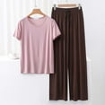 thumbnail image 1 of Chbgutlmr Pajamas for Women Set 2 Piece Round Neck Short Sleeve Tshirts Drawstring Elastic Waisted Pants Outfits, 1 of 3