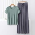 thumbnail image 1 of Chbgutlmr Pajamas for Women Set 2 Piece Round Neck Short Sleeve Tshirts Drawstring Elastic Waisted Pants Outfits, 1 of 3