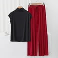 thumbnail image 1 of Chbgutlmr Pajamas for Women Set 2 Piece Turtleneck Short Sleeve Tshirts Drawstring Elastic Waisted Pants Outfits, 1 of 5