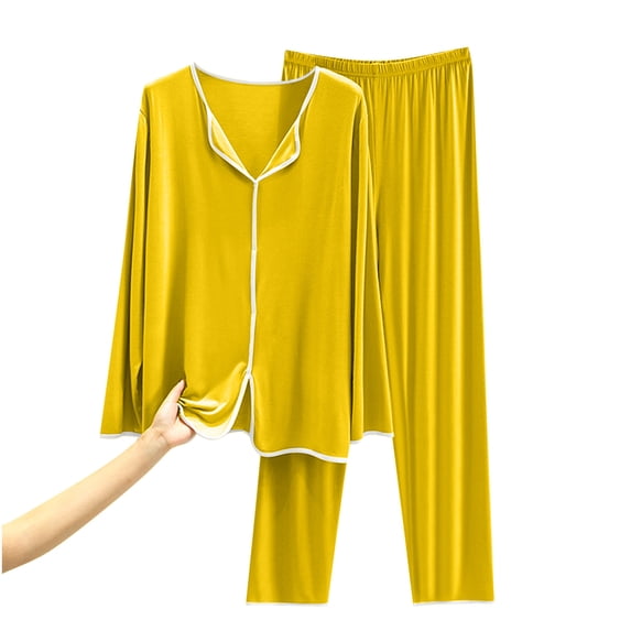 Chbgutlmr Pajamas for Women Set Fall 2 Piece Long Sleeve Soft Comfy Tops Loose Elastic Waist Pants Casual Homewear Pjs Sets