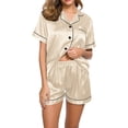 thumbnail image 1 of Chbgutlmr Pajamas for Women Set Satin Button down Short Sleeve Shirts Elastic Waist Shorts Basic Homewear Pjs Sets, 1 of 8