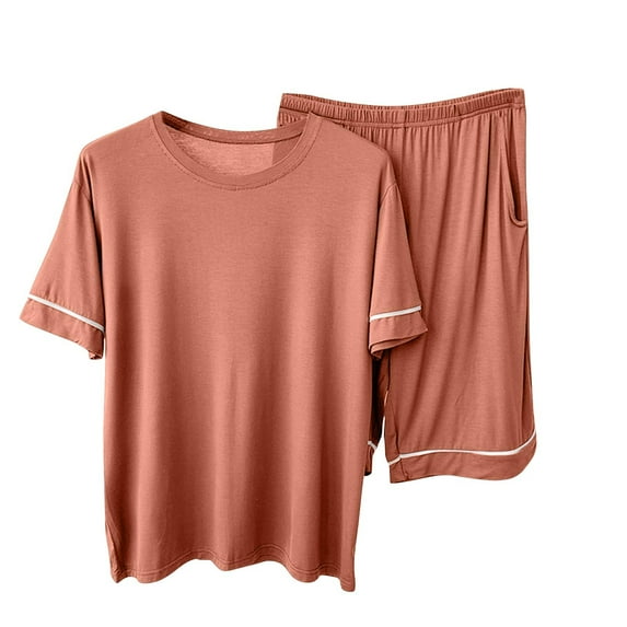 Chbgutlmr Pajamas for Women Sets 2 Piece Round Neck Short Sleeve Soft Tops Loose Elastic Waisted Shorts Outfits