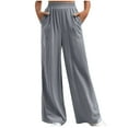 thumbnail image 1 of Chbgutlmr Pants for Women Casual Straight Leg Ruched Elastic Waist Loose Lounge Trousers with Pockets, 1 of 8