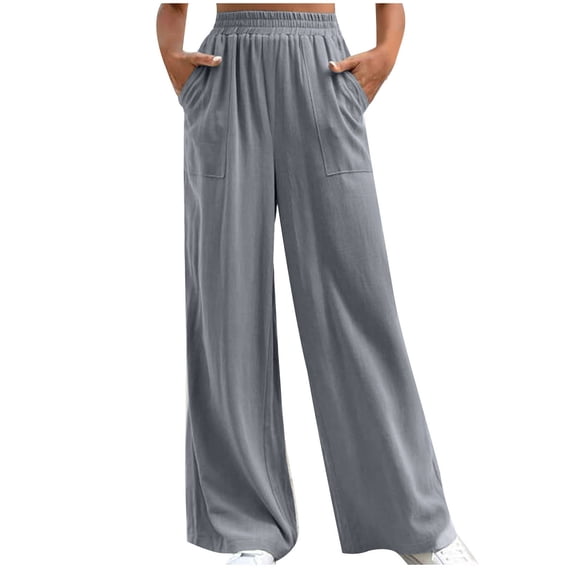 Chbgutlmr Pants for Women Casual Straight Leg Ruched Elastic Waist Loose Lounge Trousers with Pockets