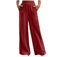 thumbnail image 1 of Chbgutlmr Pants for Women Casual Straight Leg Ruched Elastic Waist Loose Lounge Trousers with Pockets, 1 of 7