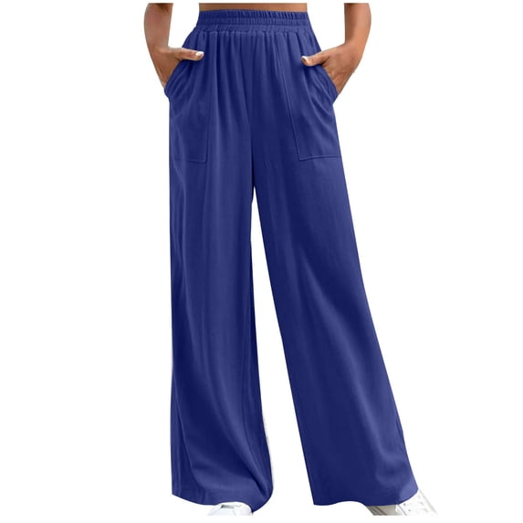 Chbgutlmr Pants for Women Casual Straight Leg Ruched Elastic Waist Loose Lounge Trousers with Pockets