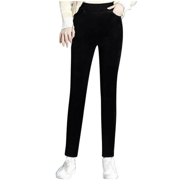 Chbgutlmr Pants for Women Elastic Waisted Winter Fleece Lined Warm Thermal Comfy Trousers with Pockets