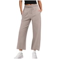 thumbnail image 1 of Chbgutlmr Pants for Women Fall Drawstring Waist Loose Solid Color Straight Leg Casual Trousers Pockets, 1 of 6
